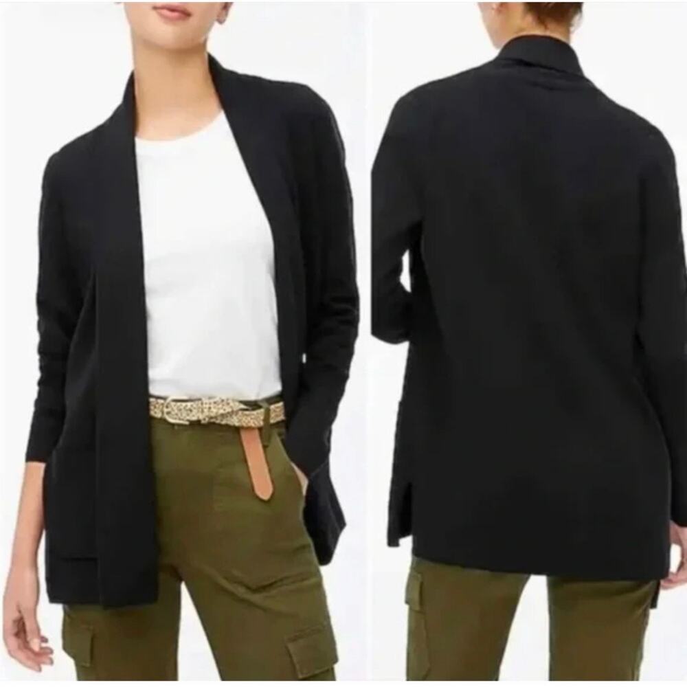 J.Crew Chelsea Cardigan Womens Large Black Open Front Knit Longline Sweater